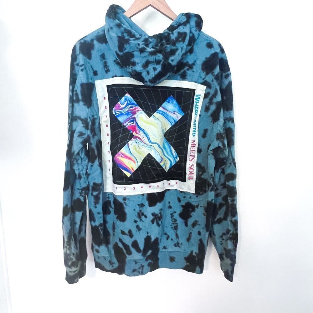 Brooklyn Cloth Mfg Co Teal Tie Dye Where Mind Meets Soul Embroidered Hoodie LRG - Picture 3 of 11